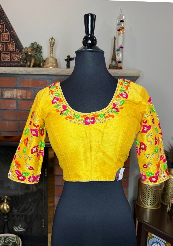 Yellow Raw Silk Anchor Work Blouse